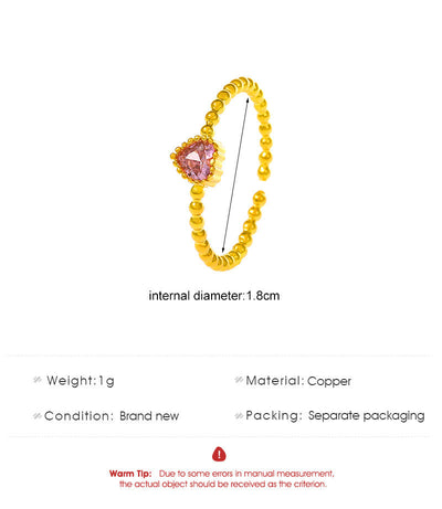 Copper Plating Inlay Heart Shape Zircon Open Rings