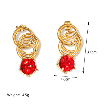1 Pair Retro Geometric Round Plating Titanium Steel Zircon Drop Earrings