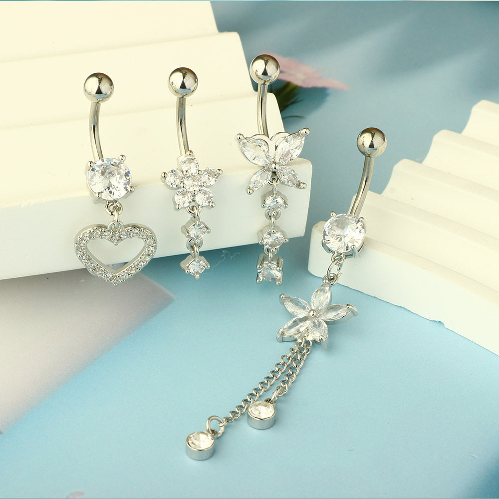 1 Piece 1 Set Belly Rings Simple Style Heart Shape Butterfly 316L Stainless Steel  Inlay Zircon Belly Rings