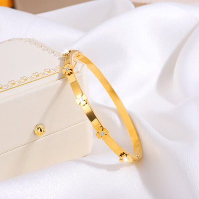 IG Style Sweet Round Heart Shape Flower Titanium Steel Zircon Bangle In Bulk