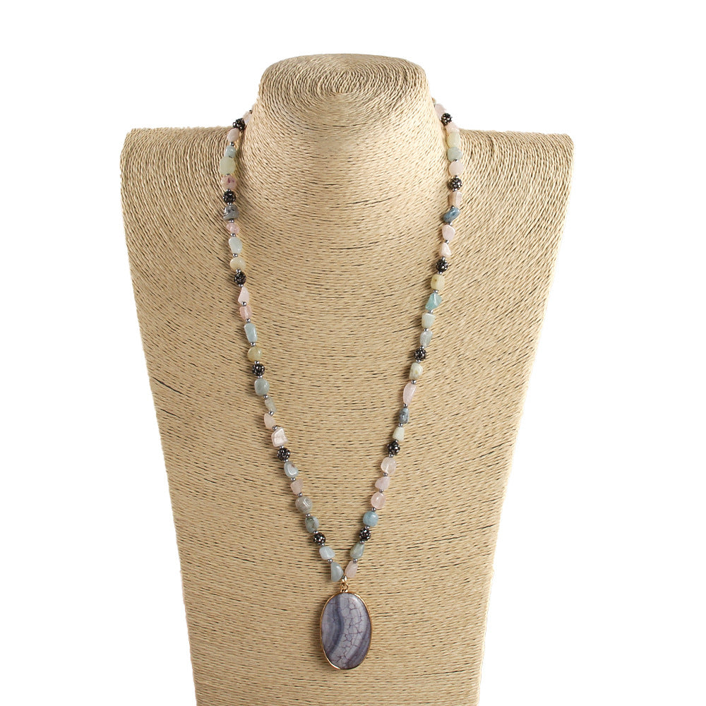 Vintage Style Vacation Geometric natural stone Beaded Chain Pendant Necklace In Bulk