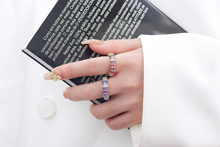 Copper Plating Geometric Zircon Copper Rings