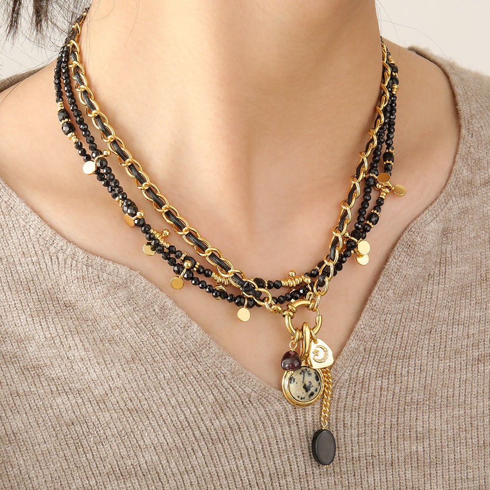 Retro Geometric natural stone Copper Black Pointed Crystal Necklace In Bulk