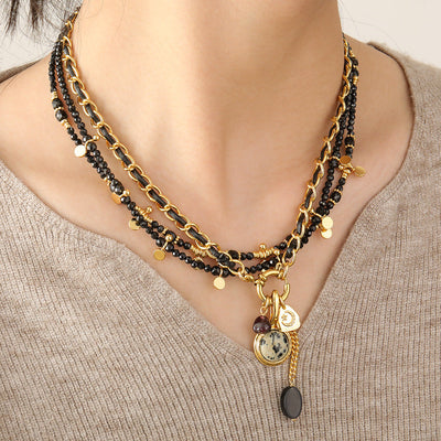 Retro Geometric natural stone Copper Black Pointed Crystal Necklace In Bulk