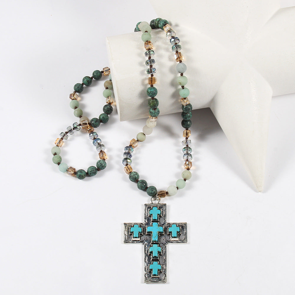 Vintage Style Vacation Cross Beaded Chain Pendant Necklace In Bulk