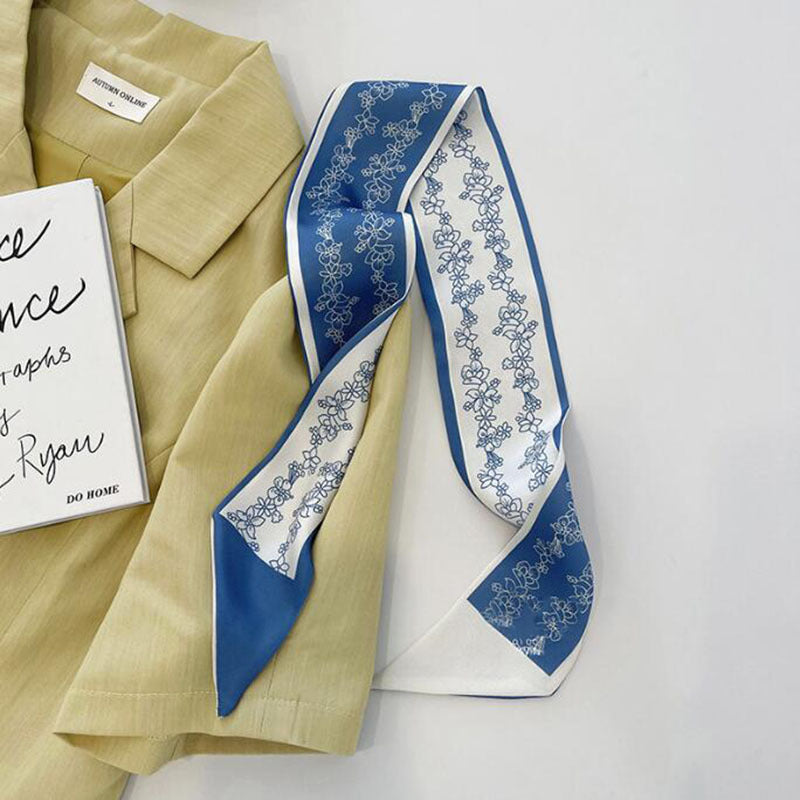 women's sweet letter plaid flower silk scarf printing hair band