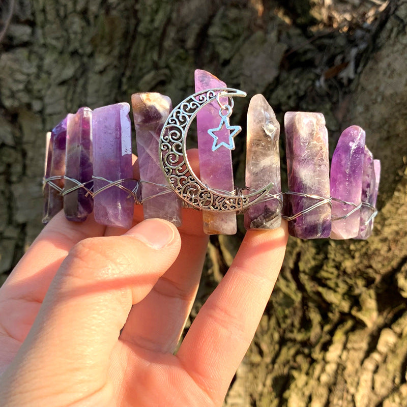 retro star moon crown alloy natural crystal crown
