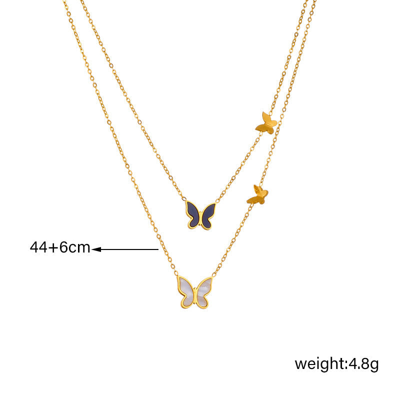 Jewelry Simple Style Butterfly Titanium Steel Plating Double Layer Necklaces
