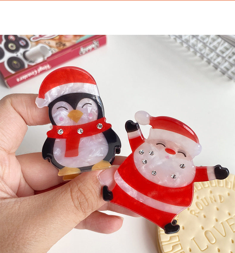 Christmas Cute Women's Penguin Santa Claus Arylic Inlay Rhinestones Hair Claws