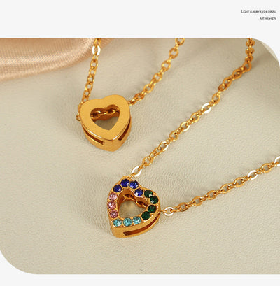 Jewelry IG Style Classic Style Geometric Moon Heart Shape Titanium Steel Rhinestones Plating Pendant Necklace