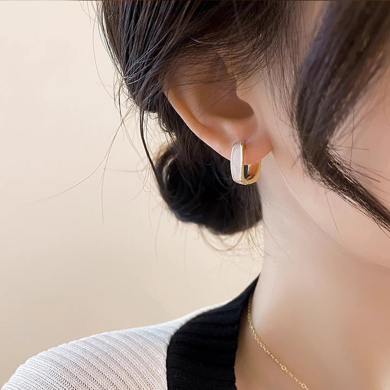 Enamel white ear buckle light luxury high-end temperament new trendy earrings niche design versatile earrings women