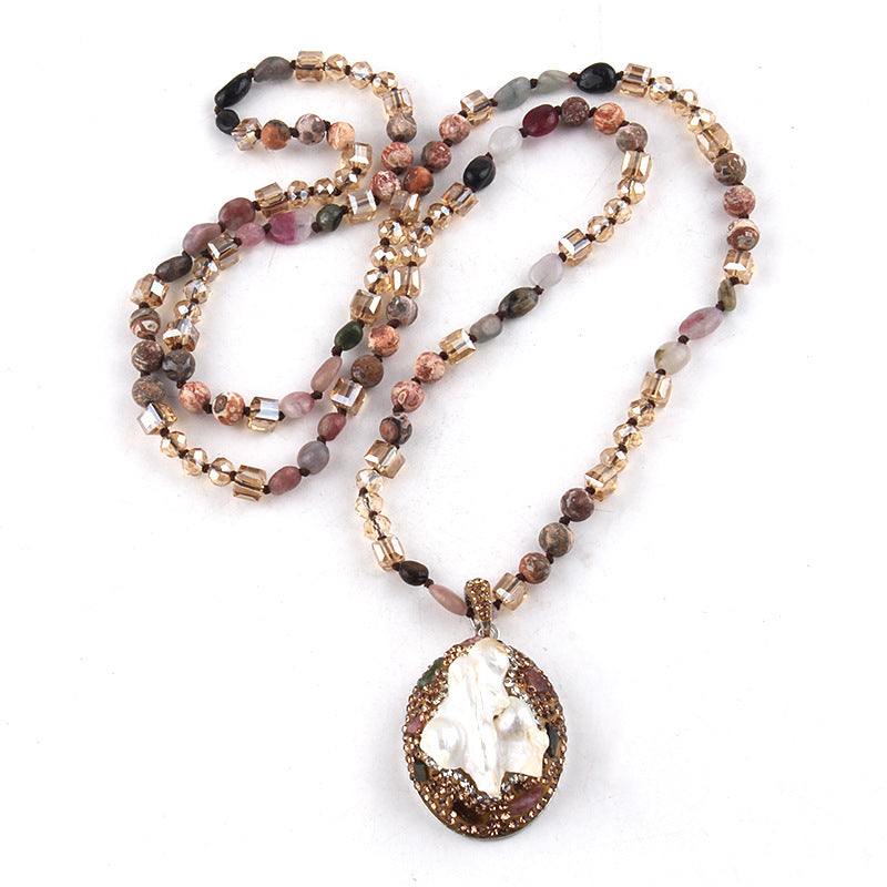 Vintage Style Simple Style Geometric natural stone Beaded Chain Pendant Necklace In Bulk