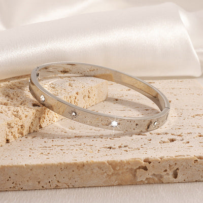 Casual Simple Style Solid Color 304 Stainless Steel Zircon Bangle In Bulk