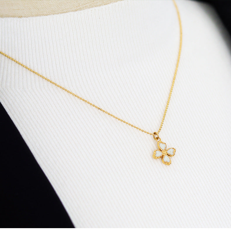 Jewelry Casual Retro French Style Leaf Flower Titanium Steel Enamel Pendant Necklace