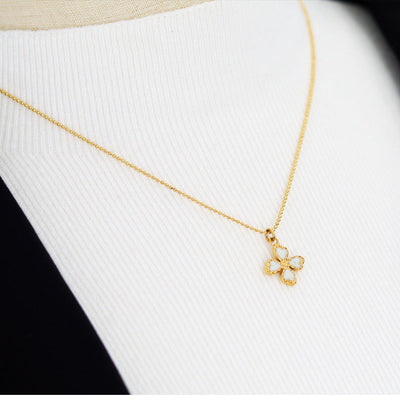 Jewelry Casual Retro French Style Leaf Flower Titanium Steel Enamel Pendant Necklace