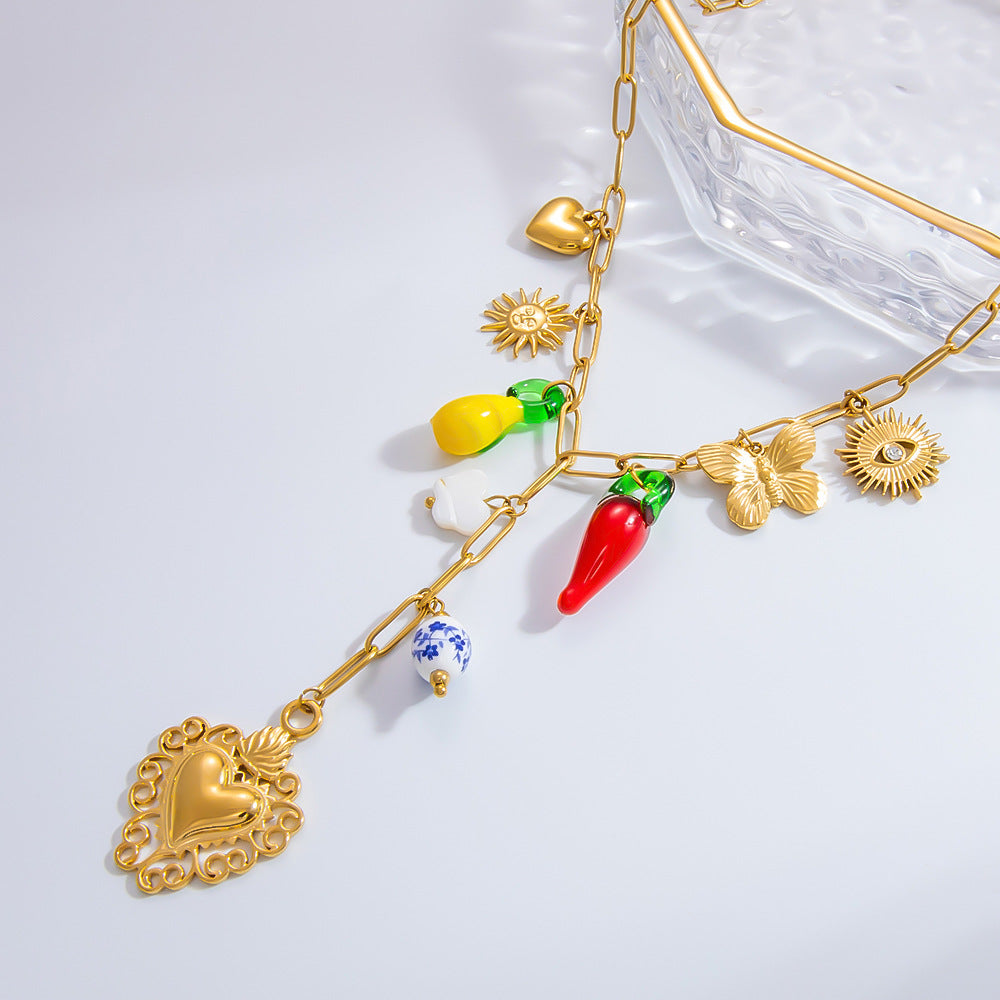 Jewelry Vintage Style Classic Style Sun Star Bow Knot 304 Stainless Steel Plating Multi Charms Necklace