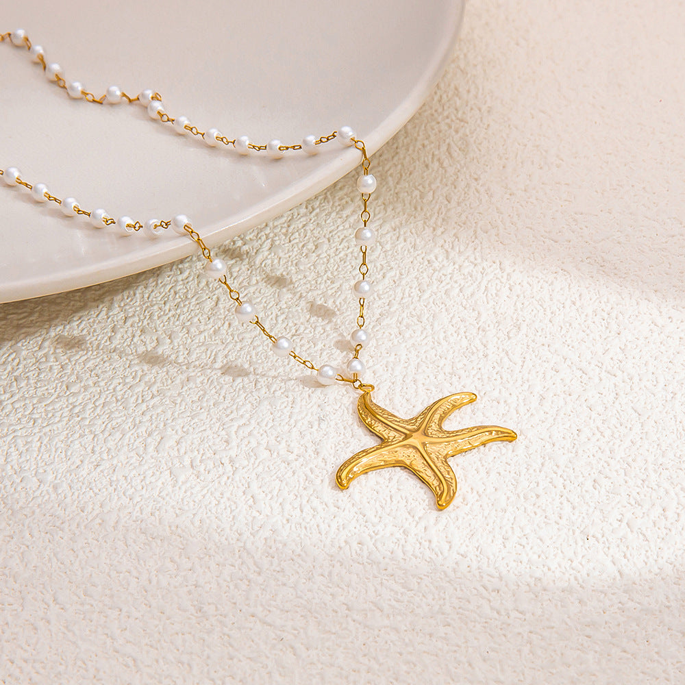 Jewelry Vintage Style Beach Starfish Shell 304 Stainless Steel Plating Pendant Necklace