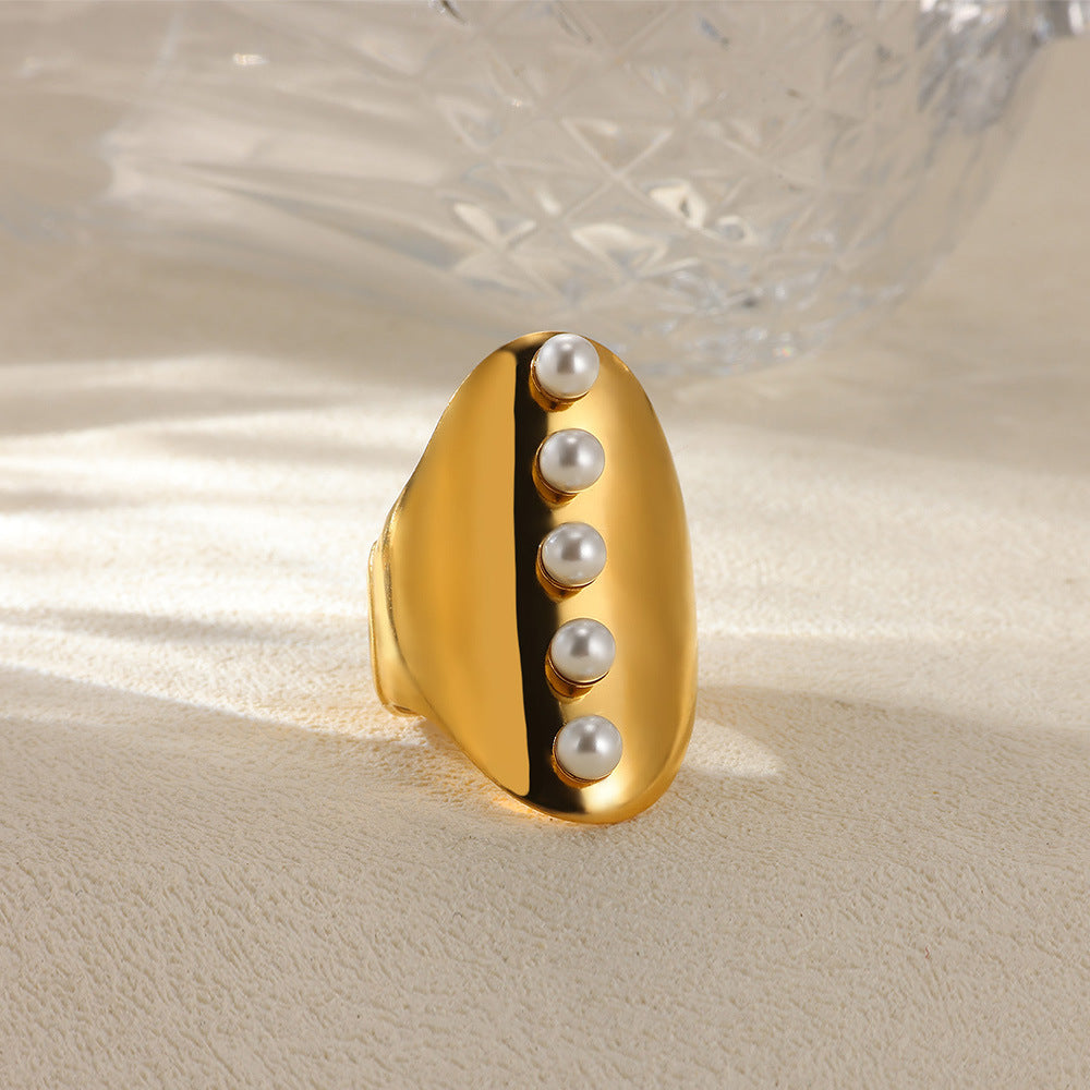 Jewelry IG Style Exaggerated Heart Shape Eye Solid Color 304 Stainless Steel Pearl Zircon Inlay Open Rings