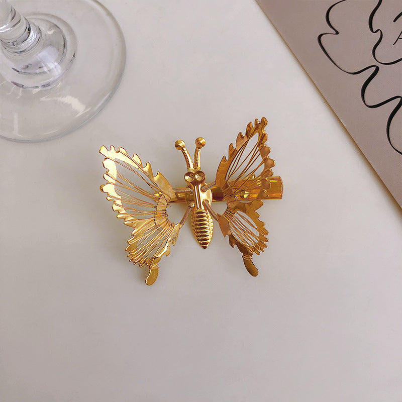 women's fashion butterfly alloy butterfly hollow out artificial pearls hair clip