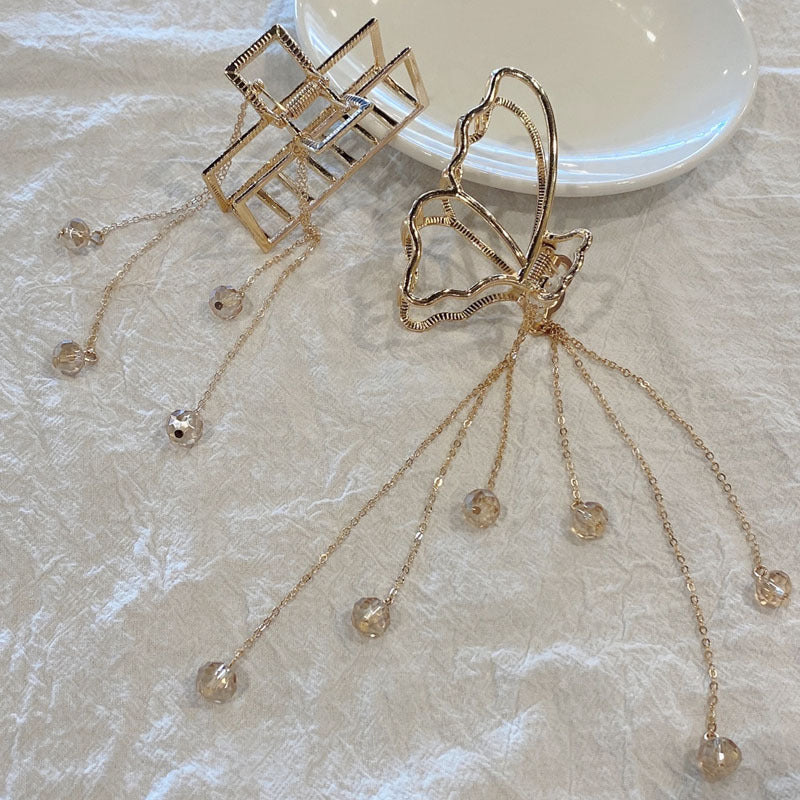 retro butterfly metal pendant tassel hair clip
