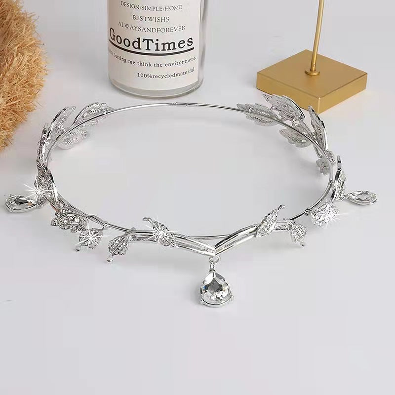 Women's Fairy Style Princess Leaves Metal Plating Inlay Artificial Crystal Rhinestones Hair Band