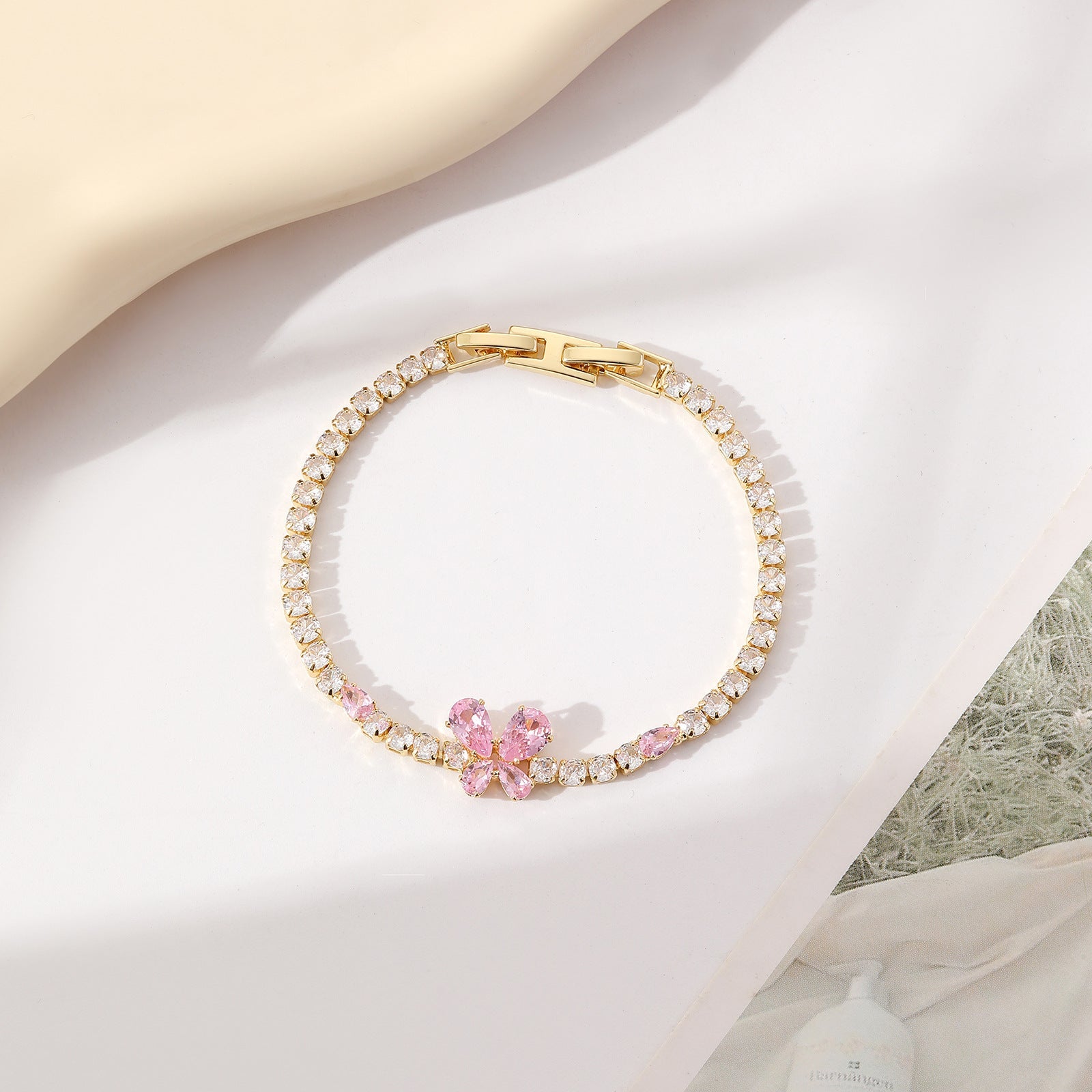 Copper Plating Inlay Heart Shape Bow Knot Zircon Bracelets
