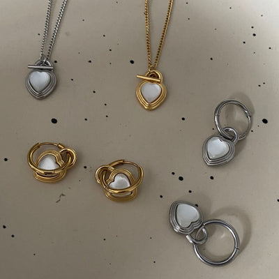 Jewelry Elegant Heart Shape Titanium Steel Opal Inlay Jewelry Set