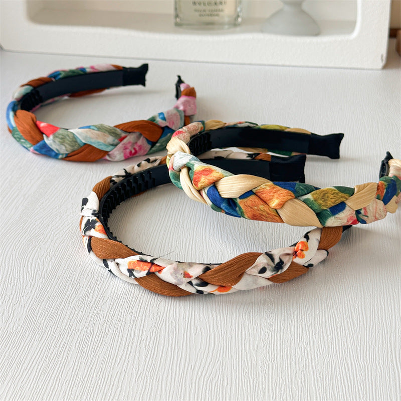 French Oil Painting Headband Female High Skull Top with Teeth Non-Slip Broken Hair Card Pressure Sweet out High Sense Hair Tie Headband