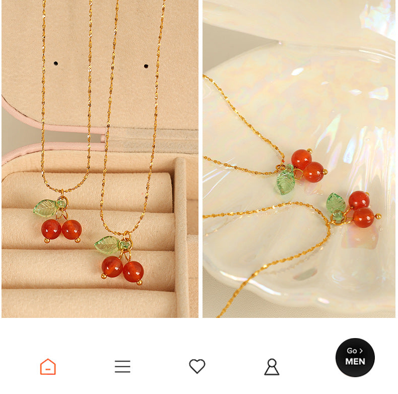 Jewelry Cute Cherry Titanium Steel Plating Pendant Necklace