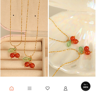 Jewelry Cute Cherry Titanium Steel Plating Pendant Necklace