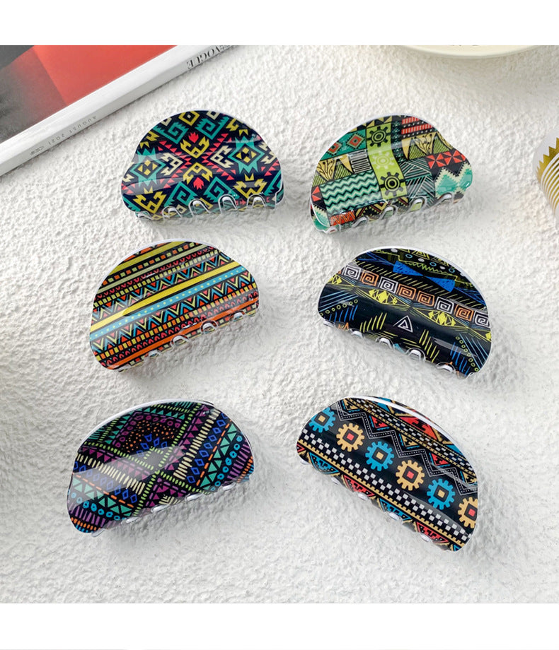 Women's Casual Bohemian Printing Acetic acid sheets Hair Claws