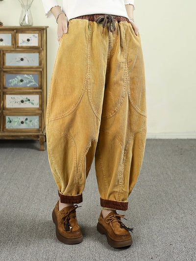 Women Autumn Retro Pure Color Croduroy Harem Pants