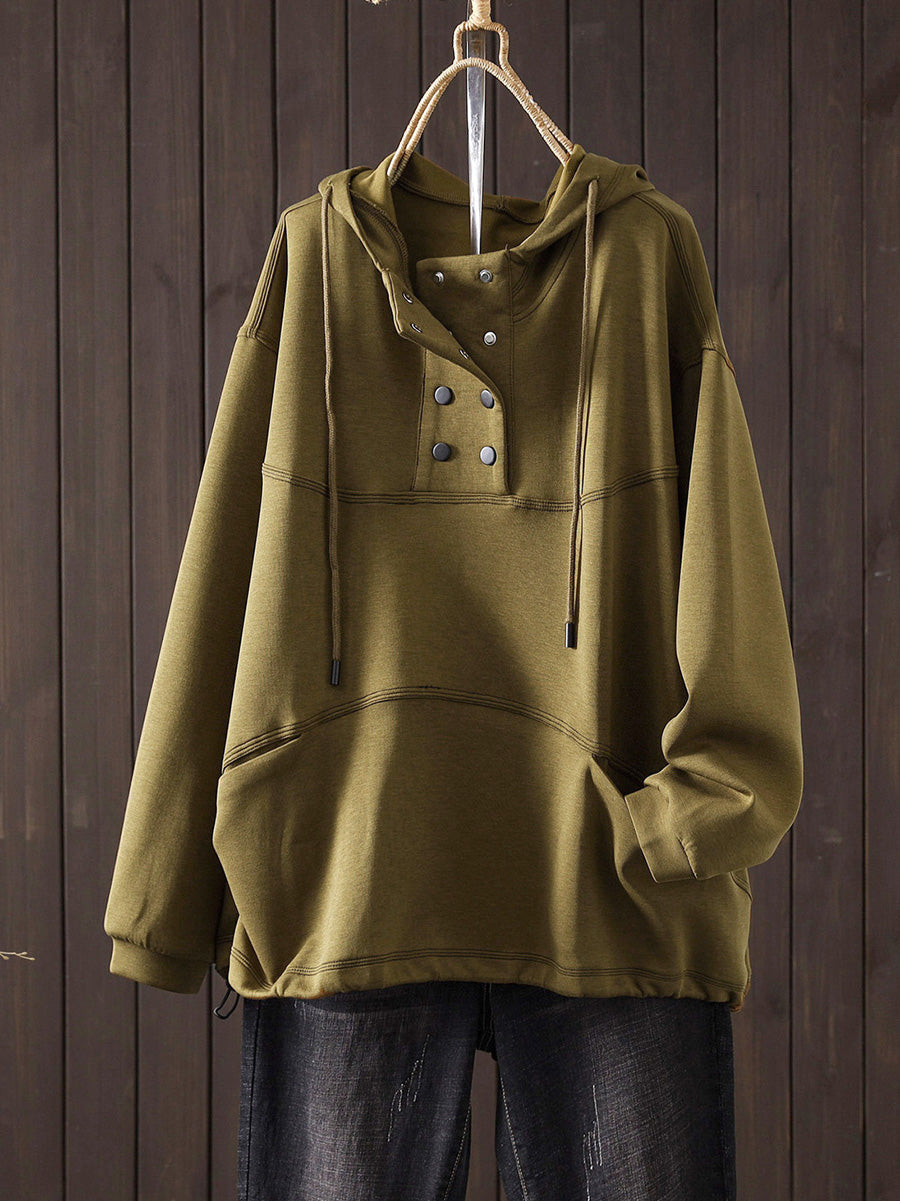 Women Autumn Casual Pure Color Hoodie