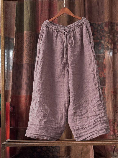 Women Spring Retro Linen Wide-leg Pants