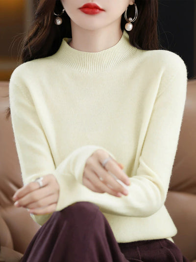 Women Autumn Casual Knitted Wool Half-Turtleneck Sweater