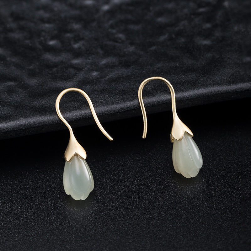 Retro Women Orchid Jade Earrings