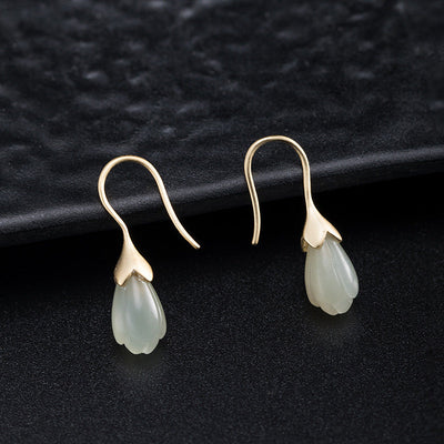 Retro Women Orchid Jade Earrings