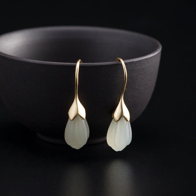 Retro Women Orchid Jade Earrings