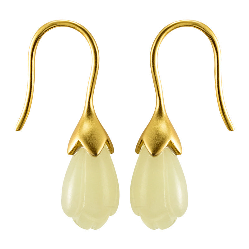 Retro Women Orchid Jade Earrings