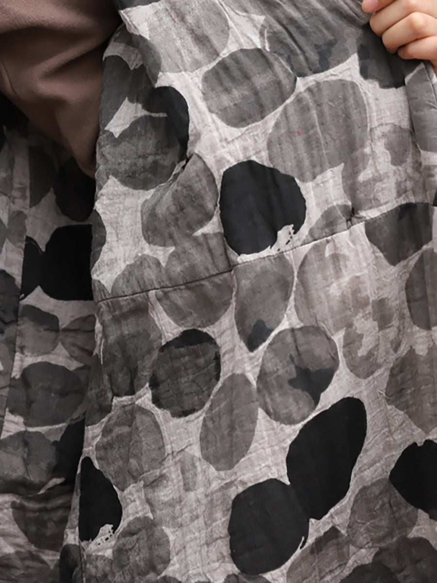 Plus Size Retro Ink Dot Loose Hooded Overcoat