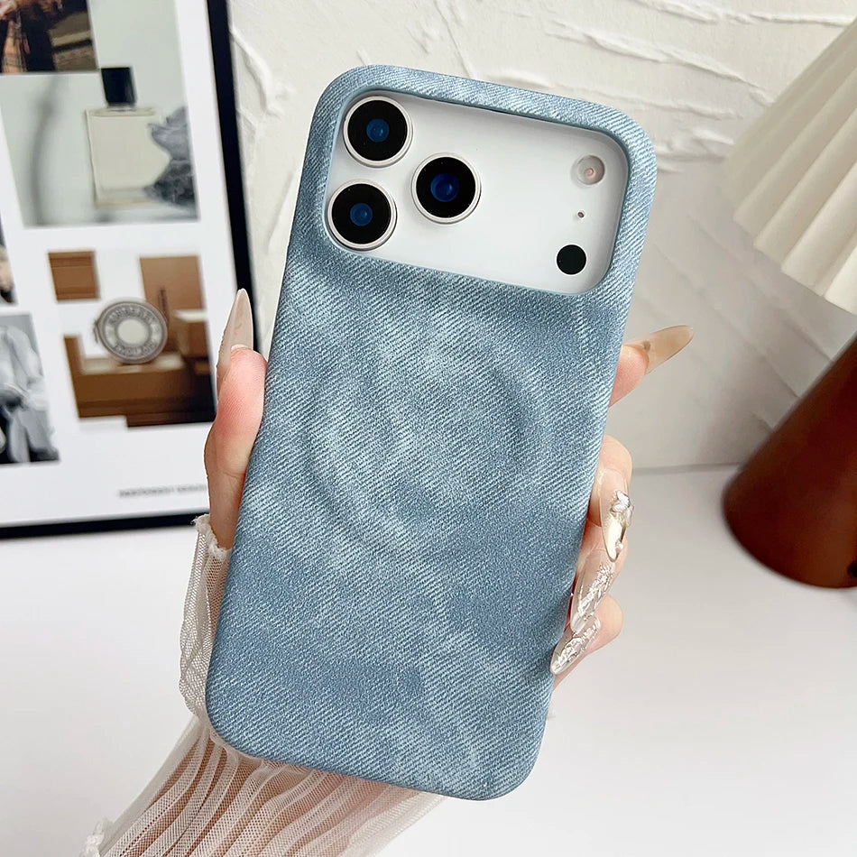 Washed Denim Jeans Magnetic For Magsafe Case For iPhone 17 Air 16 15 13 14 12 Pro Max Plus Shockproof Borderless Cooling Cover