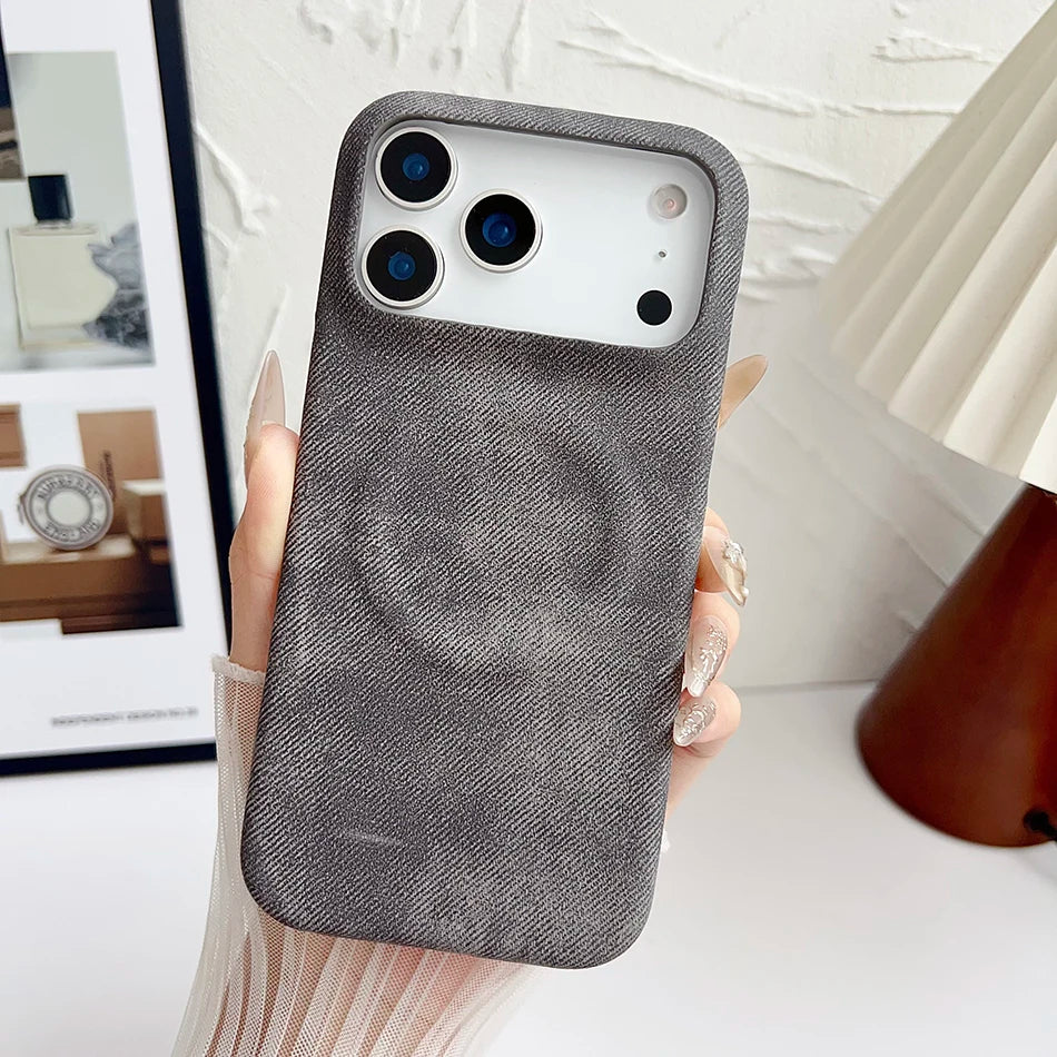 Washed Denim Jeans Magnetic For Magsafe Case For iPhone 17 Air 16 15 13 14 12 Pro Max Plus Shockproof Borderless Cooling Cover