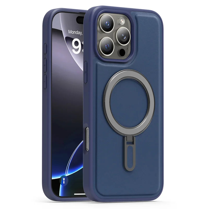 Fold Kickstand Wireless Charging PU Leather Magnetic Phone Case For iPhone 17 16 15 14 13 12 11 Pro Max Plus Shockproof Cover