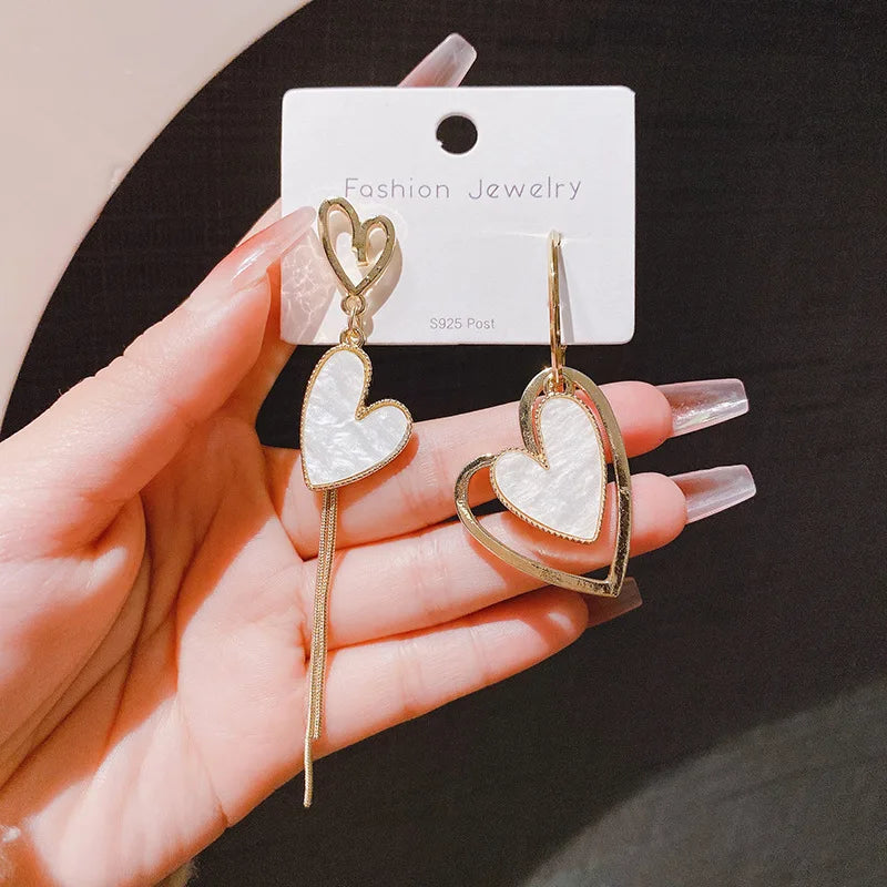 2PC Women's Fashion Style Silver Needle Asymmetric Heart shaped Earrings Jewelry Suitable for Date, Party, Festival Gifts