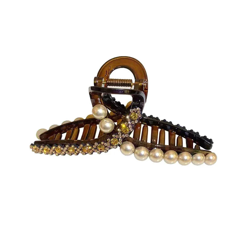 3Sizes Fashion Shark Clip Pearl Rhinestone Hair Clips For Women Girls Hair Accessories Jewelry
