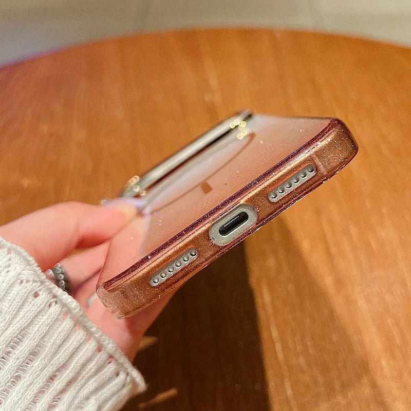 Slim Wireless Charging Magnetic For Magsafe Case For iPhone 17 Air 16 15 14 Plus 13 12 11 Pro Max Gradient Glitter Bling Cover