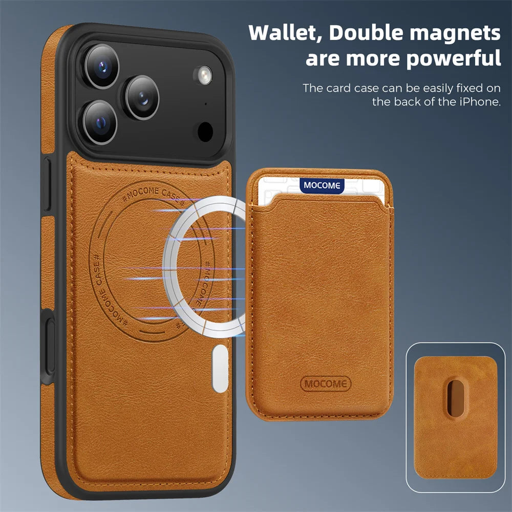 Magnetic Wallet Slot Protective Cover For iPhone 17 Air 16 15 14 Plus 13 12 11 Pro Max Luxury Wireless Charging Pocket Cover