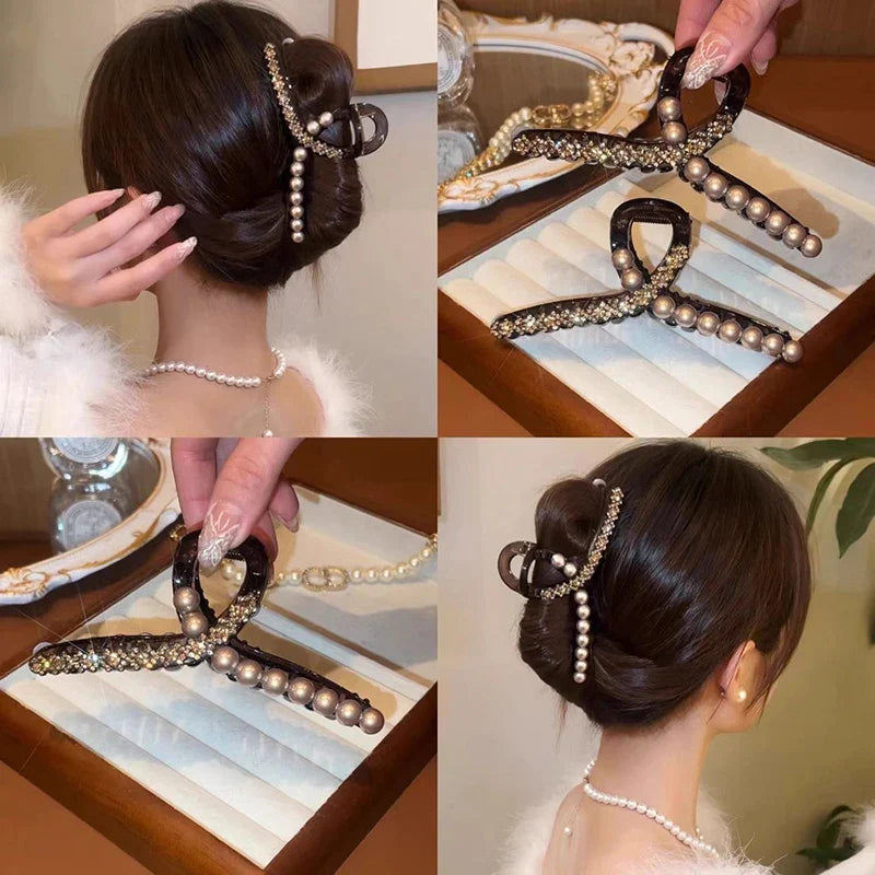3Sizes Fashion Shark Clip Pearl Rhinestone Hair Clips For Women Girls Hair Accessories Jewelry