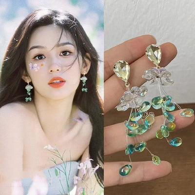 New Chinese Style Versatile Retro Earrings Long Tassel Horse Face Skirt Cheongsam Fashionable Temperament Accessories for Women
