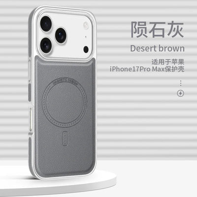 Luxury Business Electroplated Leather For Magsafe For iPhone 17 16 15 14 Pro Max Side Texture Magnetic Wireless Charging Cover